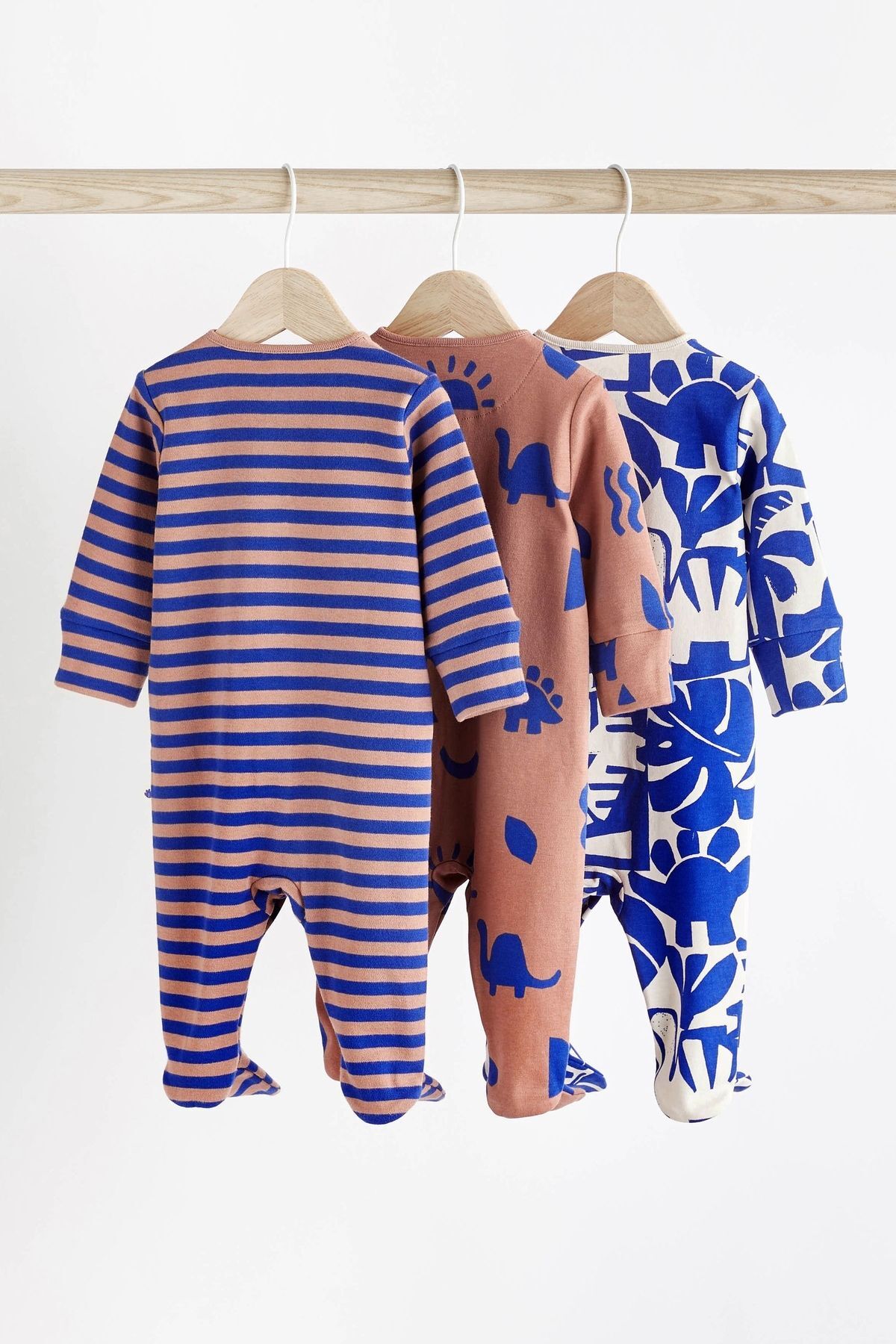 Next Baby % 100 Pamuklu Kobalt Mavisi Dino 3’lü Tulum Set