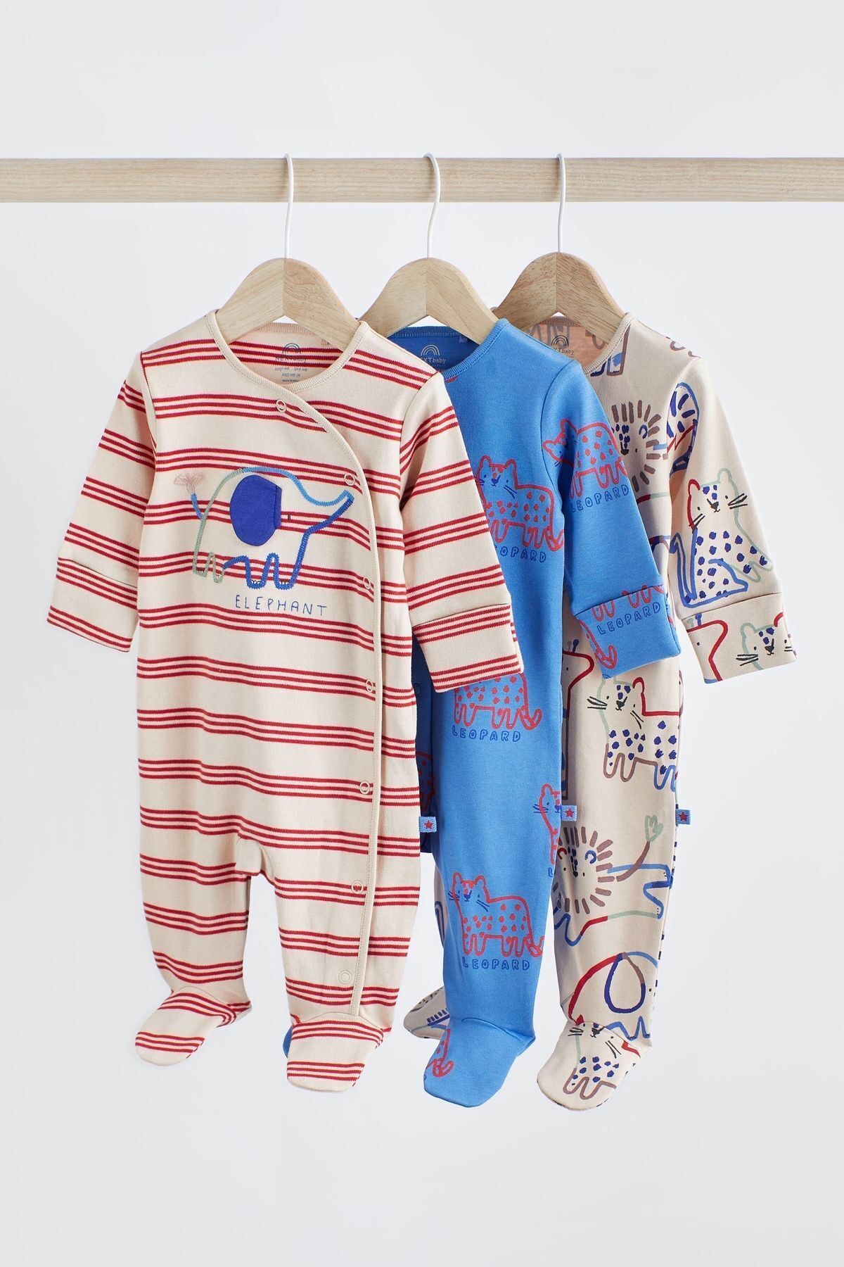 Next Baby % 100 Pamuklu Kırmızı Çizgili Hayvan Karakterli 3’lü Tulum Set
