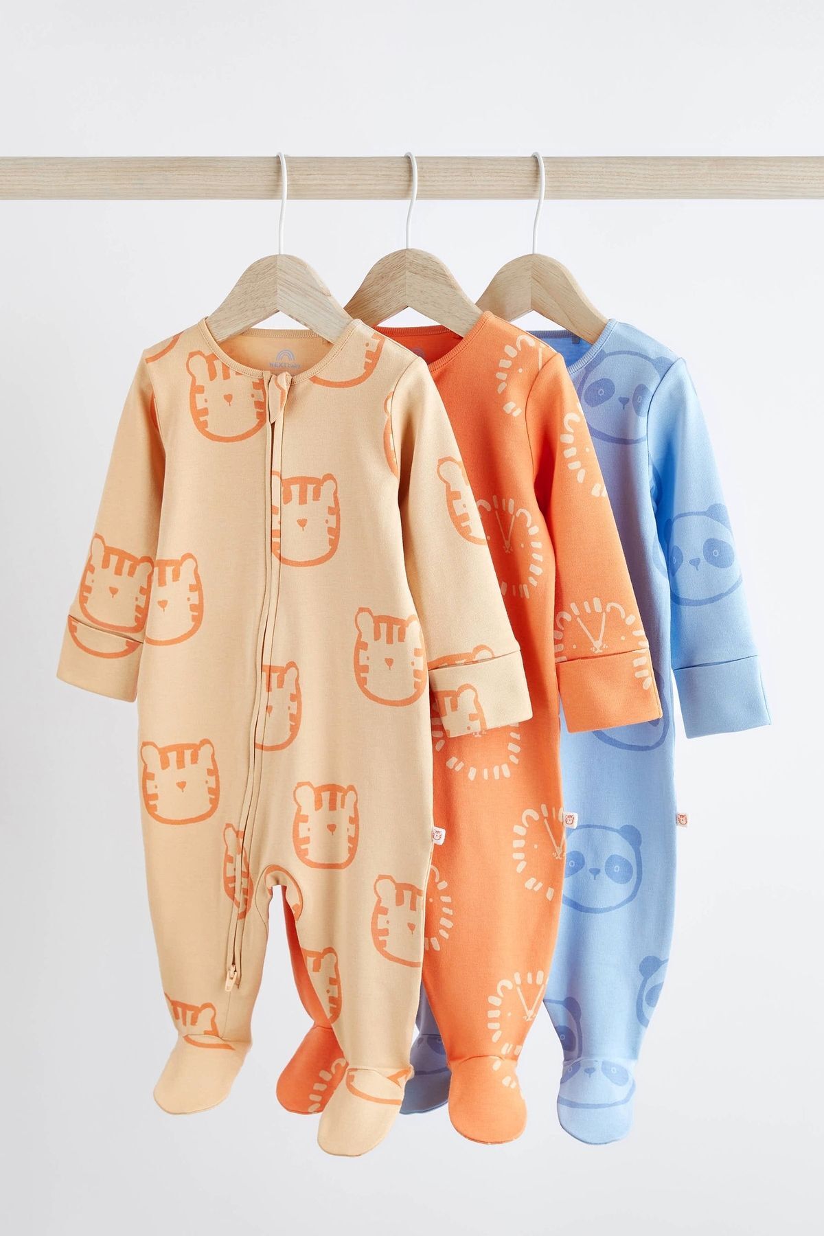 Next Baby % 100 Pamuklu Turuncu Kaplan Desenli 3’lü Tulum Set