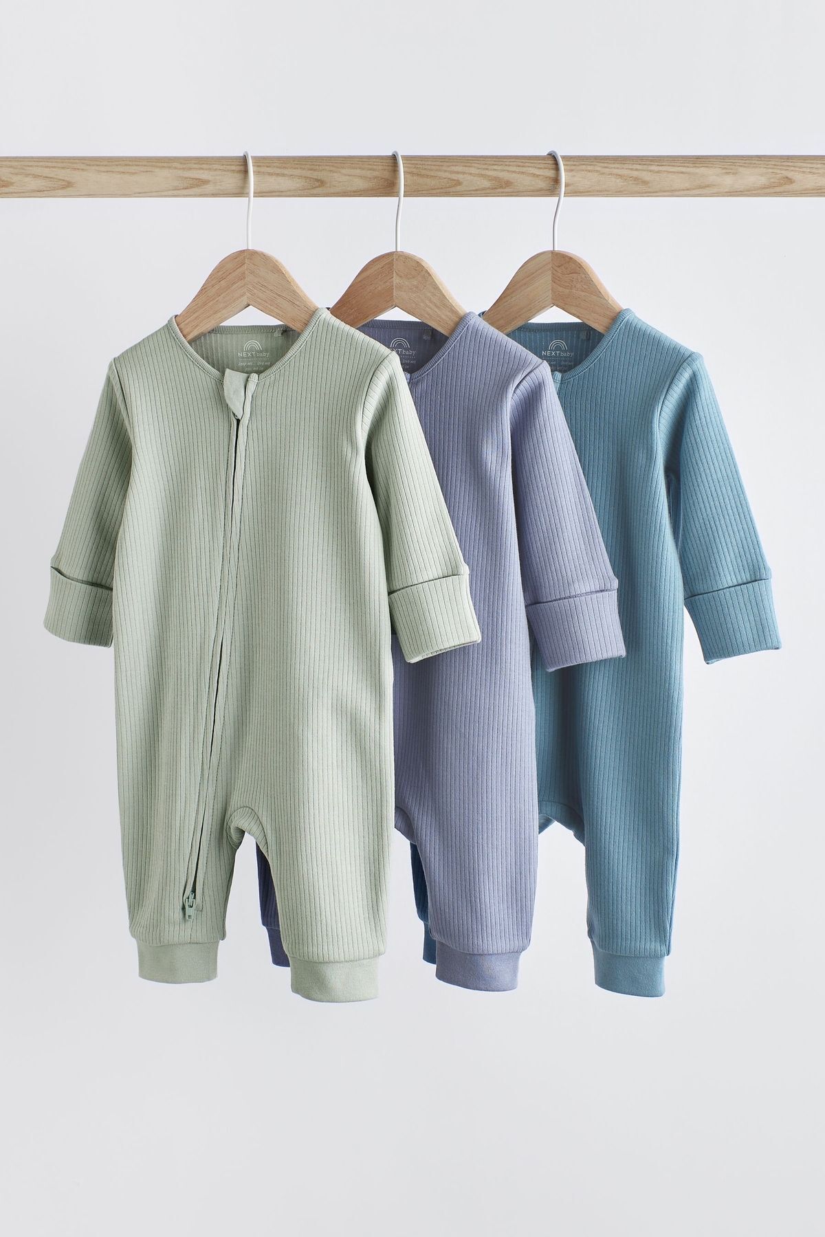 Next Baby % 100 Pamuklu Mint / Mavi Ribanalı Ayaksız 3’lü Tulum Set