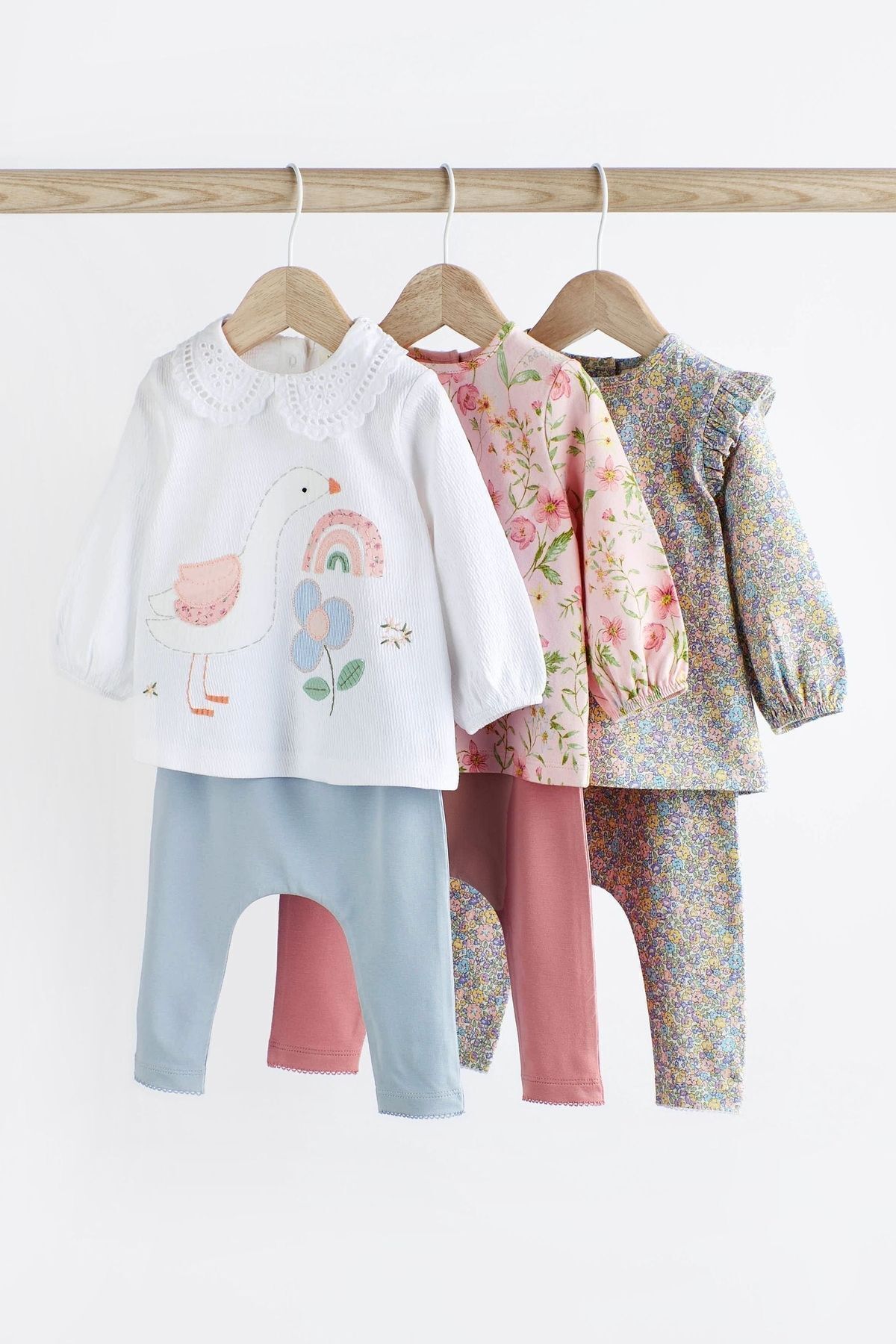 Next Baby % 100 Pamuklu Pembe Krem Çiçek Ördek Desenli 3’lü Alt Üst Takım