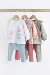 Next Baby % 100 Pamuklu Pembe Krem Çiçek Ördek Desenli 3’lü Alt Üst Takım