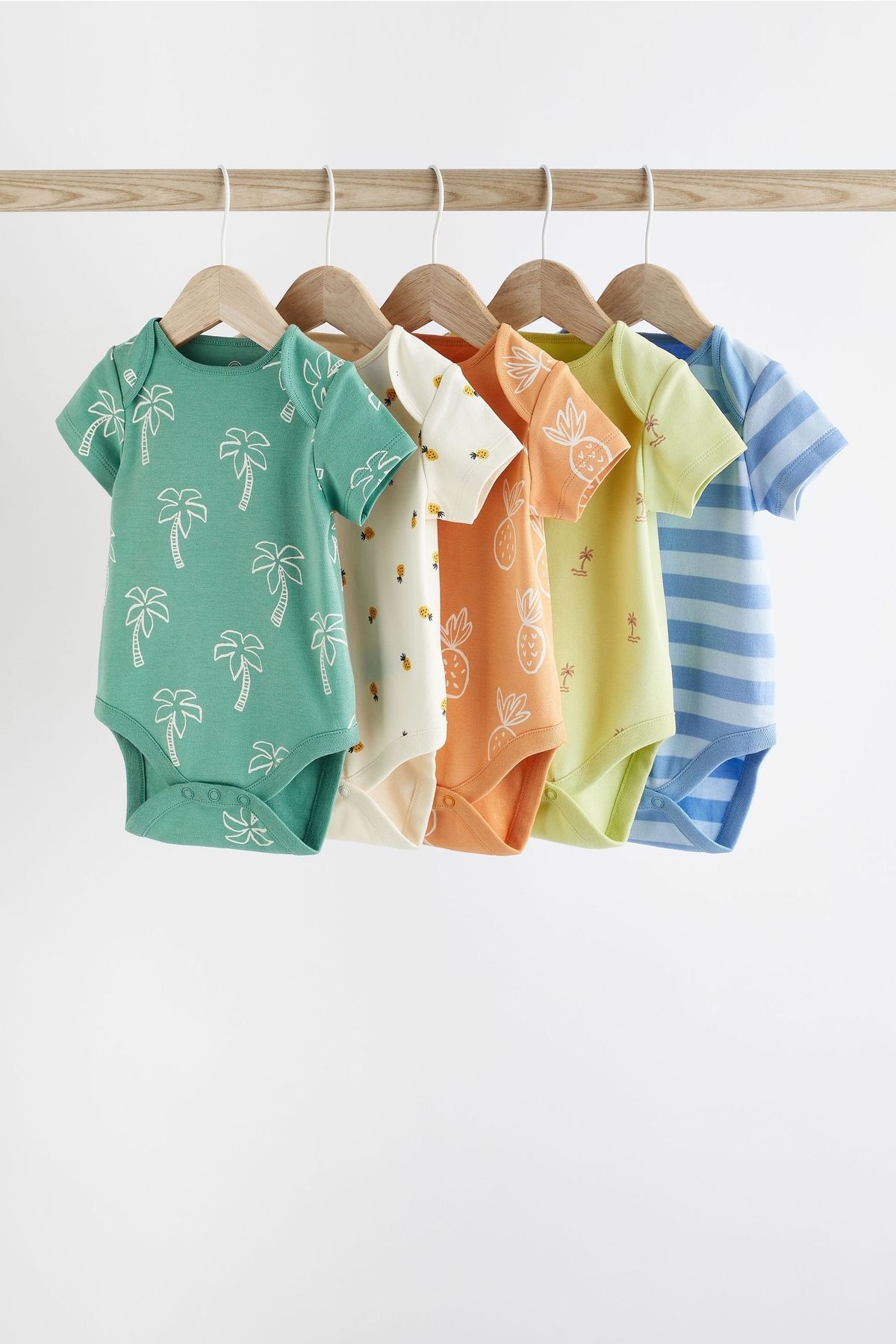Next Baby % 100 Pamuklu Yeşil Palmiye Desenli Kısa Kollu 5’li Body Zıbın Set