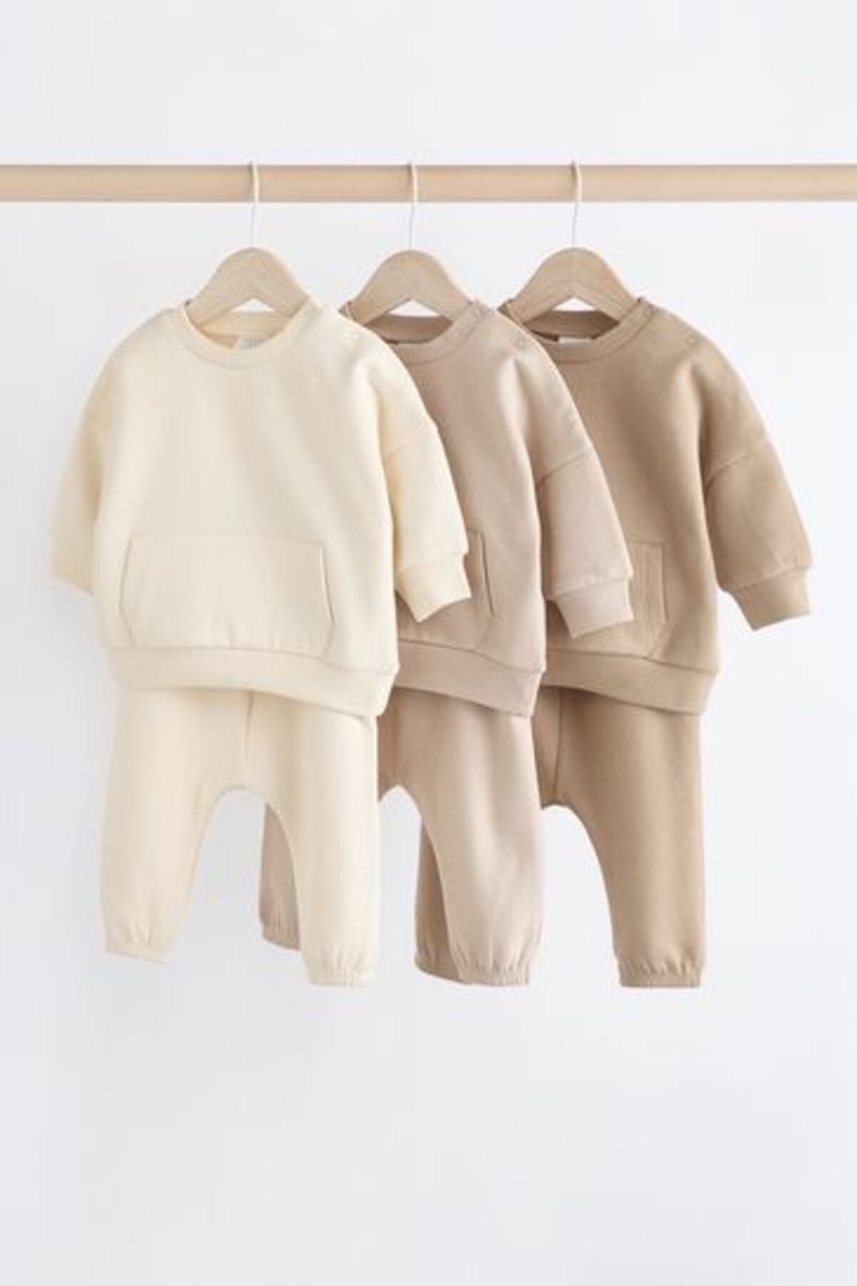 Next Baby Pamuklu Krem Kahve Uzun Kollu 3'lü Alt Üst Takım