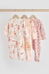 Next Baby % 100 Pamuklu Krem Pembe Çiçek Desenli 3'lü Tulum Set