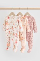 Next Baby % 100 Pamuklu Krem Pembe Çiçek Desenli 3'lü Tulum Set