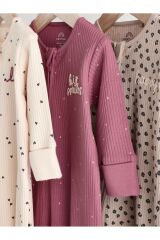 Next Baby Pamuklu Krem Pembe Baskılı Fermuarlı 3'lü Tulum Set