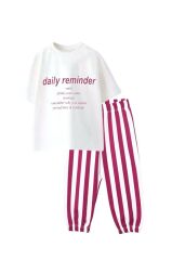Laciel Paris Pamuklu Daily Reminder Baskılı Kısa Kollu Thsirt Jogger Alt Üst Takım