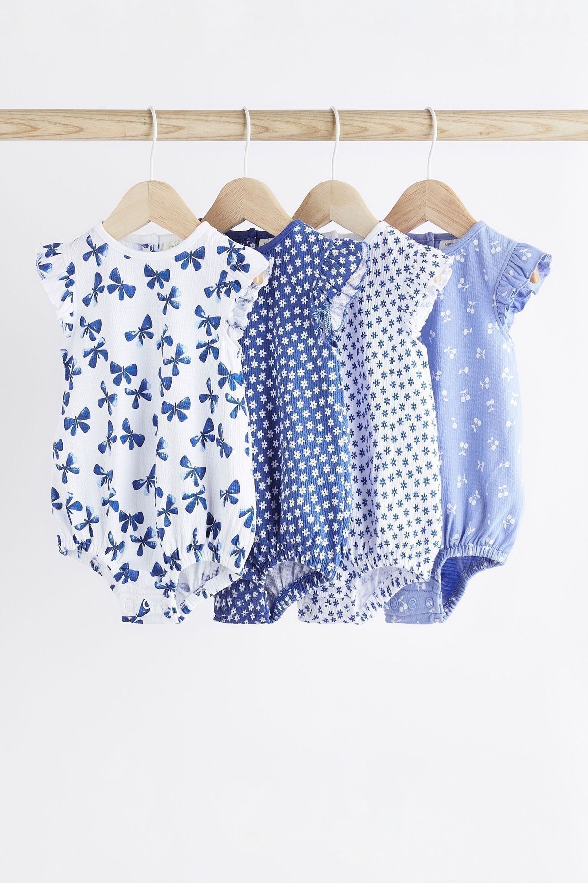 Next Baby % 100 Pamuklu Mavi Çiçek Desenli 4’lü Romper Set