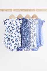 Next Baby % 100 Pamuklu Mavi Çiçek Desenli 4’lü Romper Set