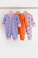 Next Baby % 100 Pamuklu Turuncu Parlak Kalp Çiçek Desenli 3'lü Tulum Set