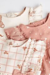 Next Baby % 100 Pamuklu Krem Pembe Ayıcık Desenli Romper 3’lü Set