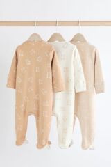Next Baby % 100 Pamuklu Krem Ayıcık Desenli 3'lü Tulum Set