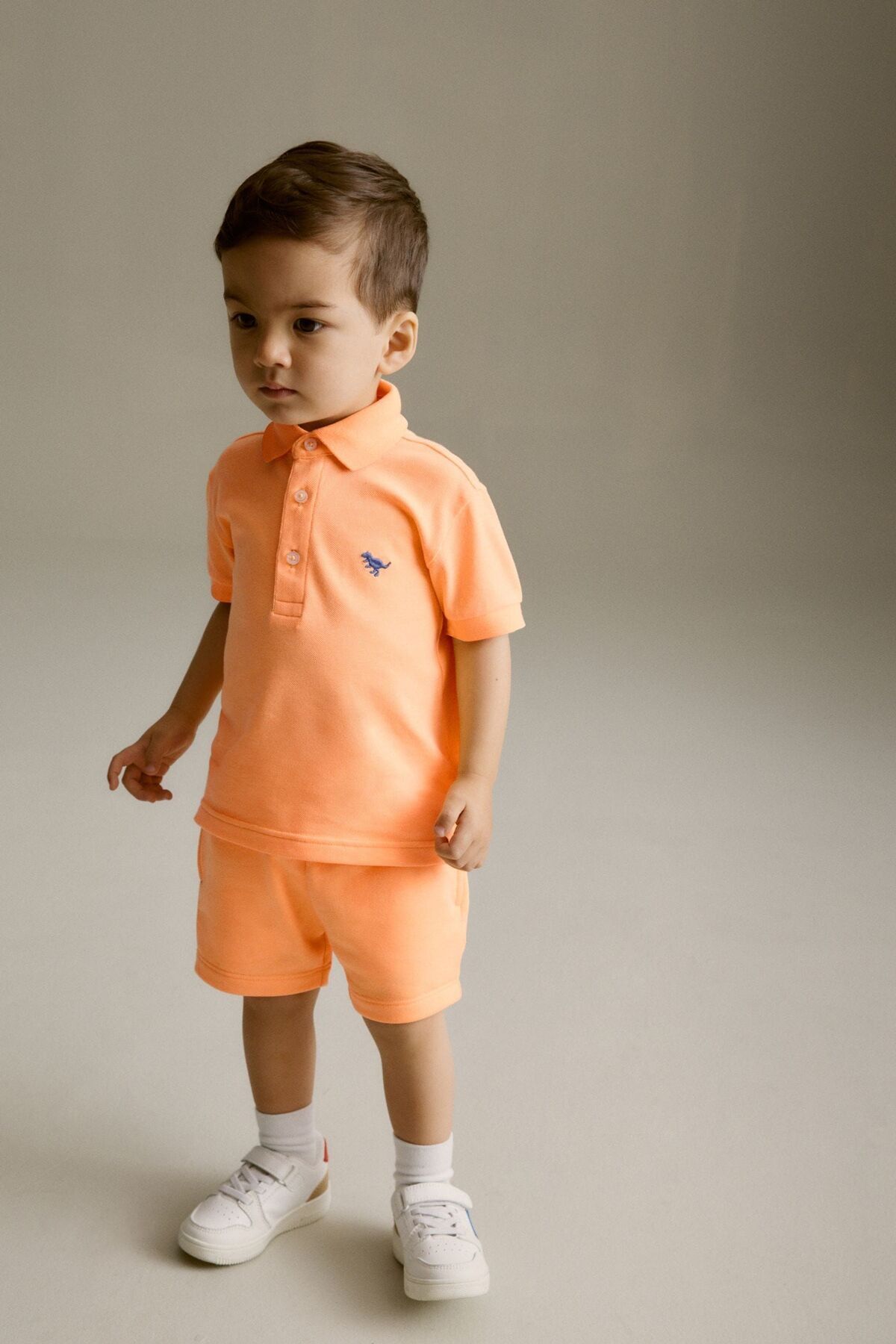 Next Baby % 100 Pamuklu Turuncu Polo Yaka Kısa Kollu Alt Üst Takım