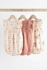 Next Baby % 100 Pamuklu Krem Pembe Ayıcık Desenli Romper 3’lü Set