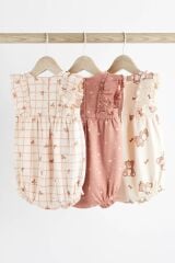 Next Baby % 100 Pamuklu Krem Pembe Ayıcık Desenli Romper 3’lü Set