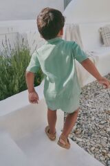 Next Baby % 100 Pamuklu Yeşil Kısa Kollu Dokulu Gömlek Şort 2’li Alt Üst Takım