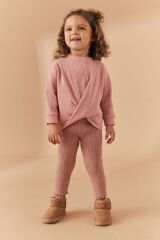 Next Baby Pamuklu Pembe Ribanalı Uzun Kollu Sweat Tayt Alt Üst Takım