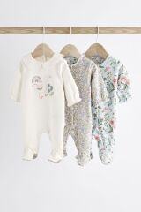 Next Baby % 100 Pamuklu Beyaz Ördek Desenli 3’lü Tulum Set