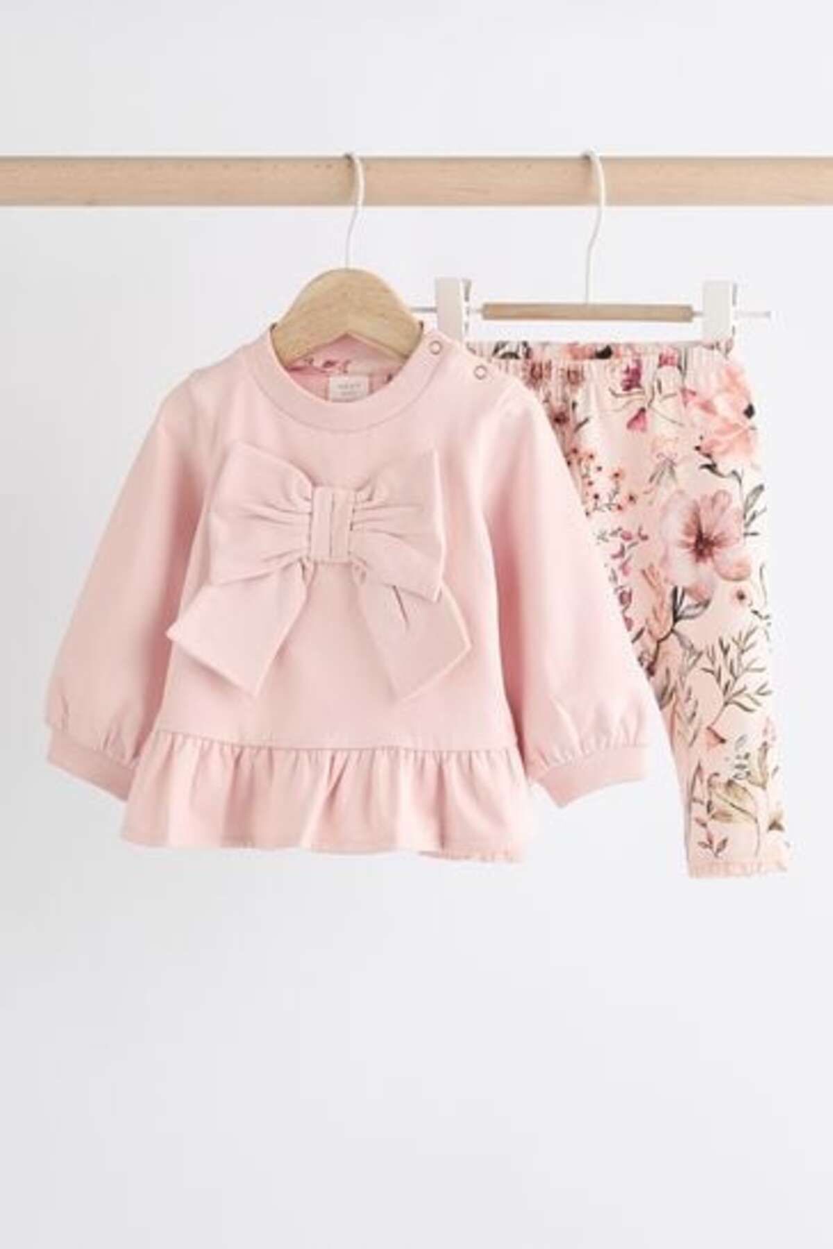 Next Baby Pamuklu Pembe Fiyonk Desenli Sweat Üst ve Tayt Alt Üst Takım