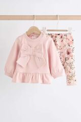 Next Baby Pamuklu Pembe Fiyonk Desenli Sweat Üst ve Tayt Alt Üst Takım