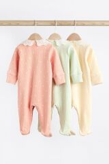 Next Baby % 100 Pamuklu Şeftali Pembesi Dantel Yaka 3’lü Tulum Set