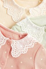 Next Baby % 100 Pamuklu Şeftali Pembesi Dantel Yaka 3’lü Tulum Set