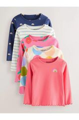 Pembe Gökkuşağı Desenli Uzun Kollu 5'Lİ Alt Üst Takım