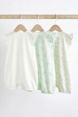 Next Baby % 100 Pamuklu Yeşil Beyaz Tavşan Desenli 3’lü Romper Set