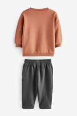 Next Baby Pamuklu Kızıl Kahve Uzun Kollu Seatshirt Jogger Pantolon Alt Üst Takım