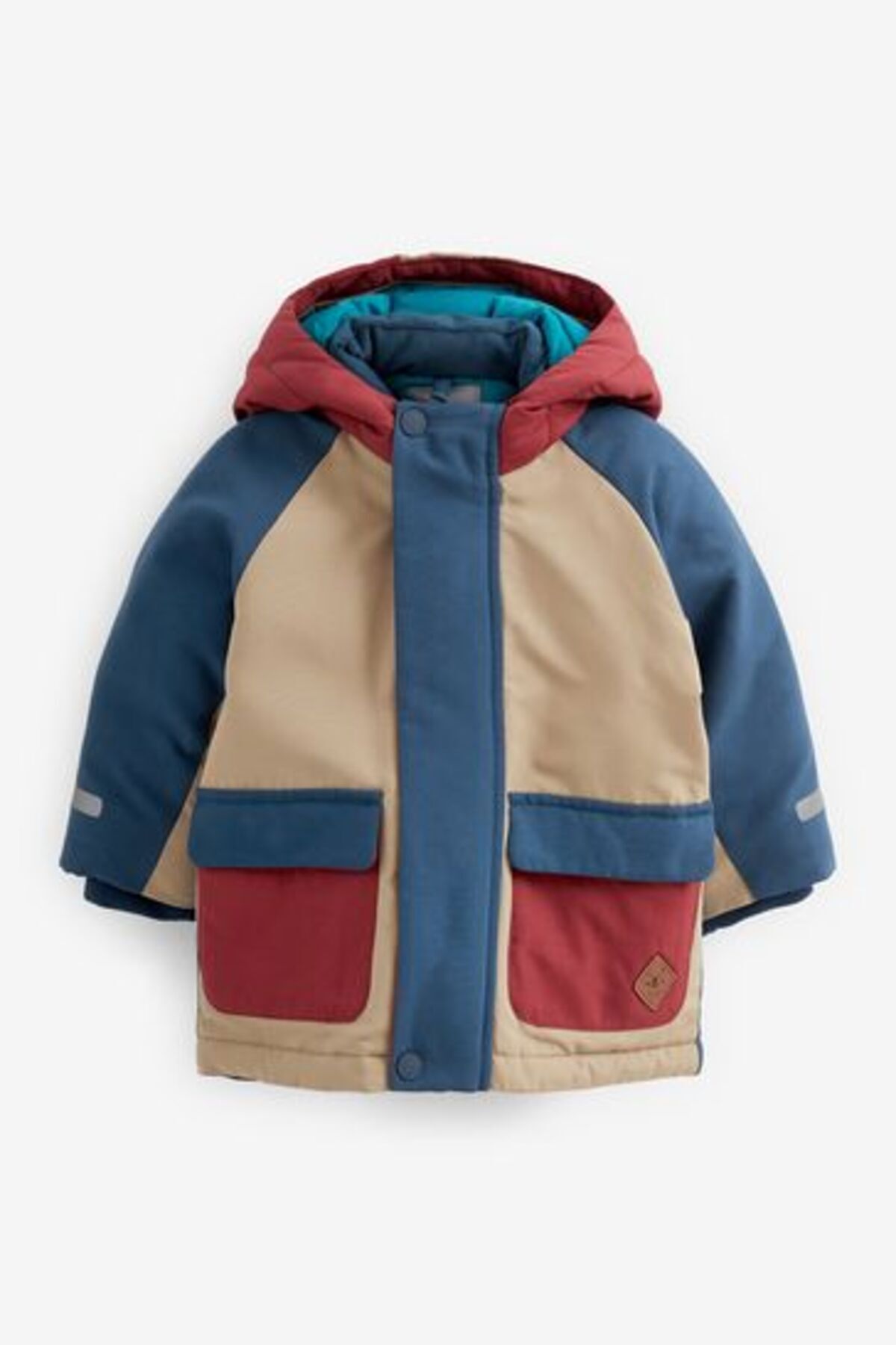 Next Baby Lacivert Krem Renk Bloklu KapüşonluTam Polar Astarlı Suya Dayanıklı Mont