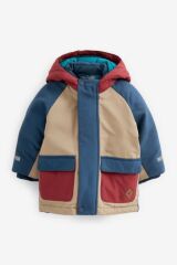 Next Baby Lacivert Krem Renk Bloklu KapüşonluTam Polar Astarlı Suya Dayanıklı Mont