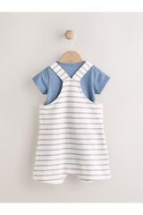 Next Baby %100 Pamuklu Mavi Beyaz Çizgili Gemi Desenli Kısa Kollu Salopet Body Zıbın Set