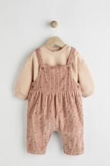 Next Baby % 100 Pamuklu Sütlü Kahve Nokta Desenli Salopet Body Zıbın Set