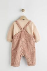 Next Baby % 100 Pamuklu Sütlü Kahve Nokta Desenli Salopet Body Zıbın Set
