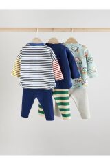Next Baby Pamuklu Mavi Gri Baskılı Uzun Kollu 3'lü Alt Üst Takım