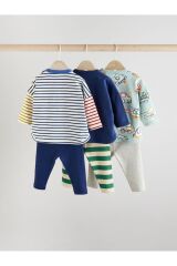 Next Baby Pamuklu Mavi Gri Baskılı Uzun Kollu 3'lü Alt Üst Takım