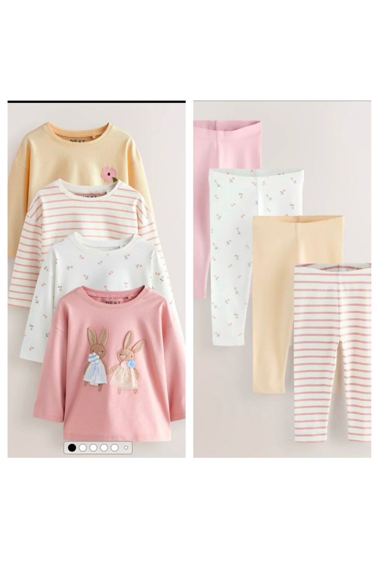 Next Baby Pamuklu Pembe Tavşan Desenli Uzun Kollu Taytlı 4'lü Alt Üst Takım