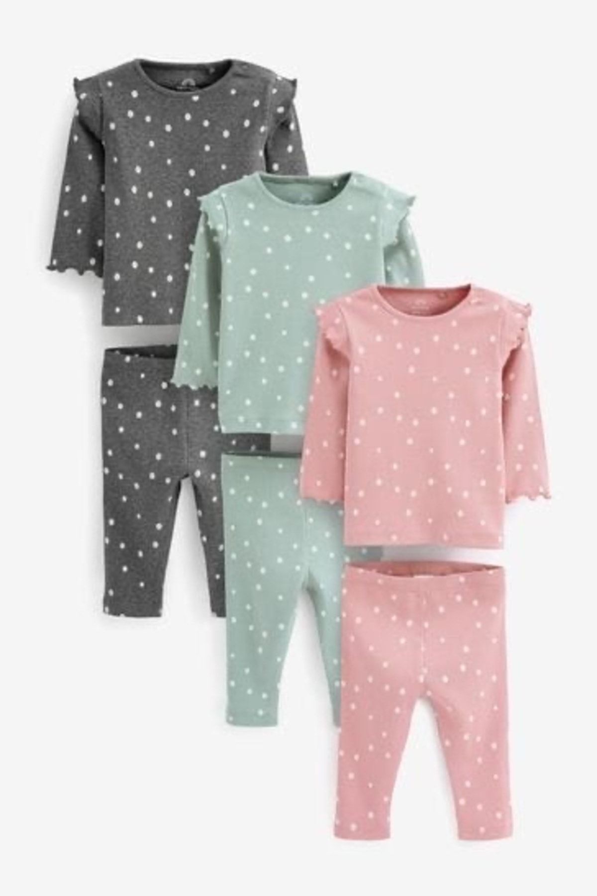 Next Baby % 100 Pamuklu Pink Green 3’lü Alt Üst Takım