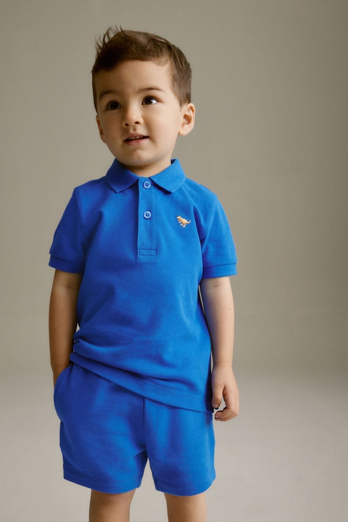 Next Baby % 100 Pamuklu Saks Mavi Polo Yaka Şortlu Alt Üst Takım