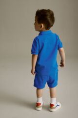 Next Baby % 100 Pamuklu Saks Mavi Polo Yaka Şortlu Alt Üst Takım