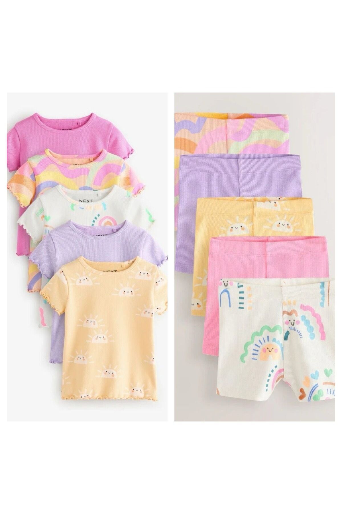 Next Baby Pamuklu Gökkuşağı Desenli Kısa Kollu Taytlı 5'li Alt Üst Takım