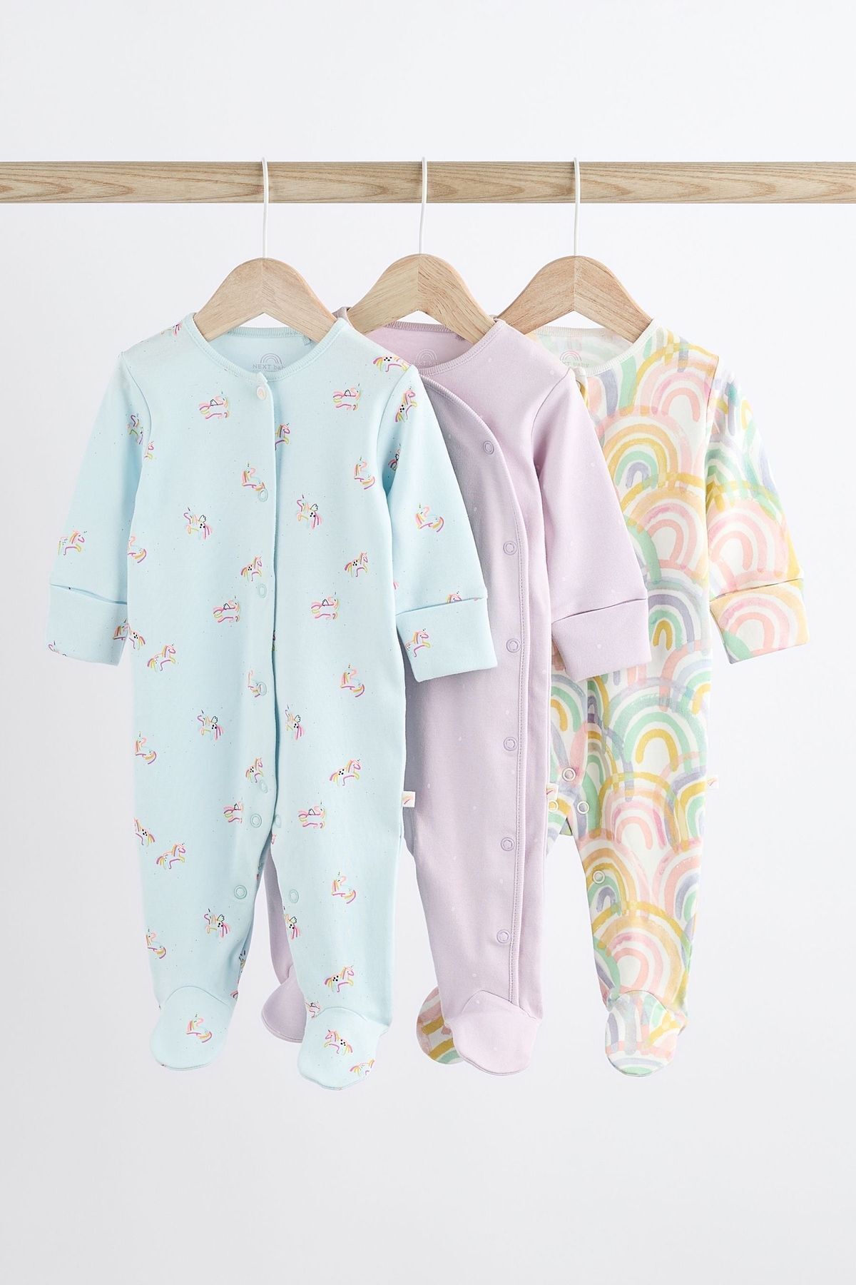 Next Baby % 100 Pamuklu Mor Unicorn Desenli 3’lü Tulum Set