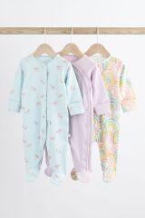 Next Baby % 100 Pamuklu Mor Unicorn Desenli 3’lü Tulum Set