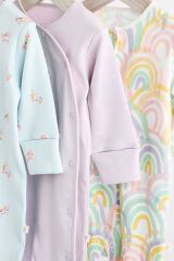 Next Baby % 100 Pamuklu Mor Unicorn Desenli 3’lü Tulum Set