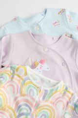 Next Baby % 100 Pamuklu Mor Unicorn Desenli 3’lü Tulum Set