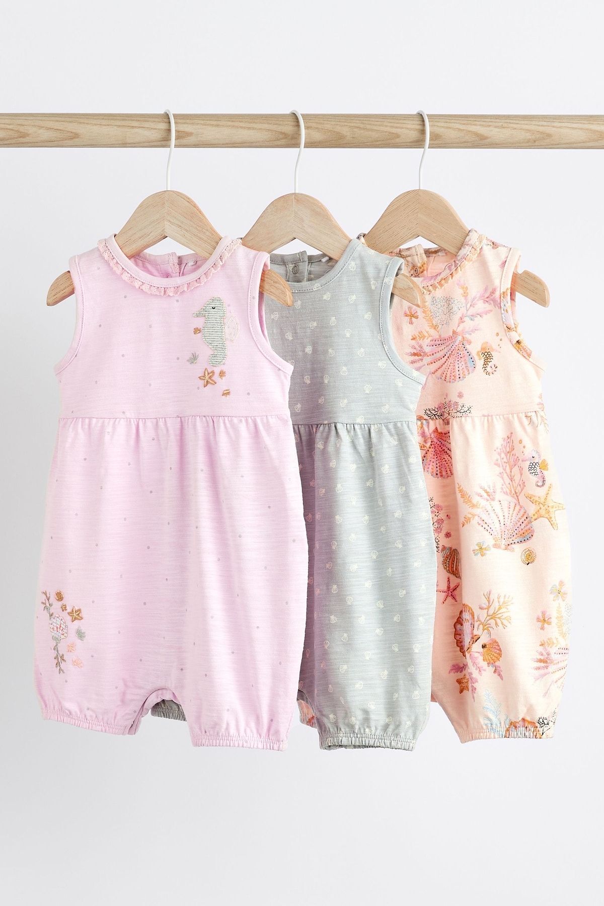 Next Baby % 100 Pamuklu Pembe Deniz Kabuğu Desenli 3’lü Romper Set