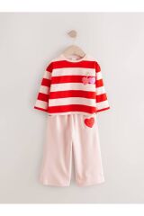 Next Baby Pamuklu Kırmızı Krem Love You Baskılı Uzun Kollu 2'li Alt Üst Takım