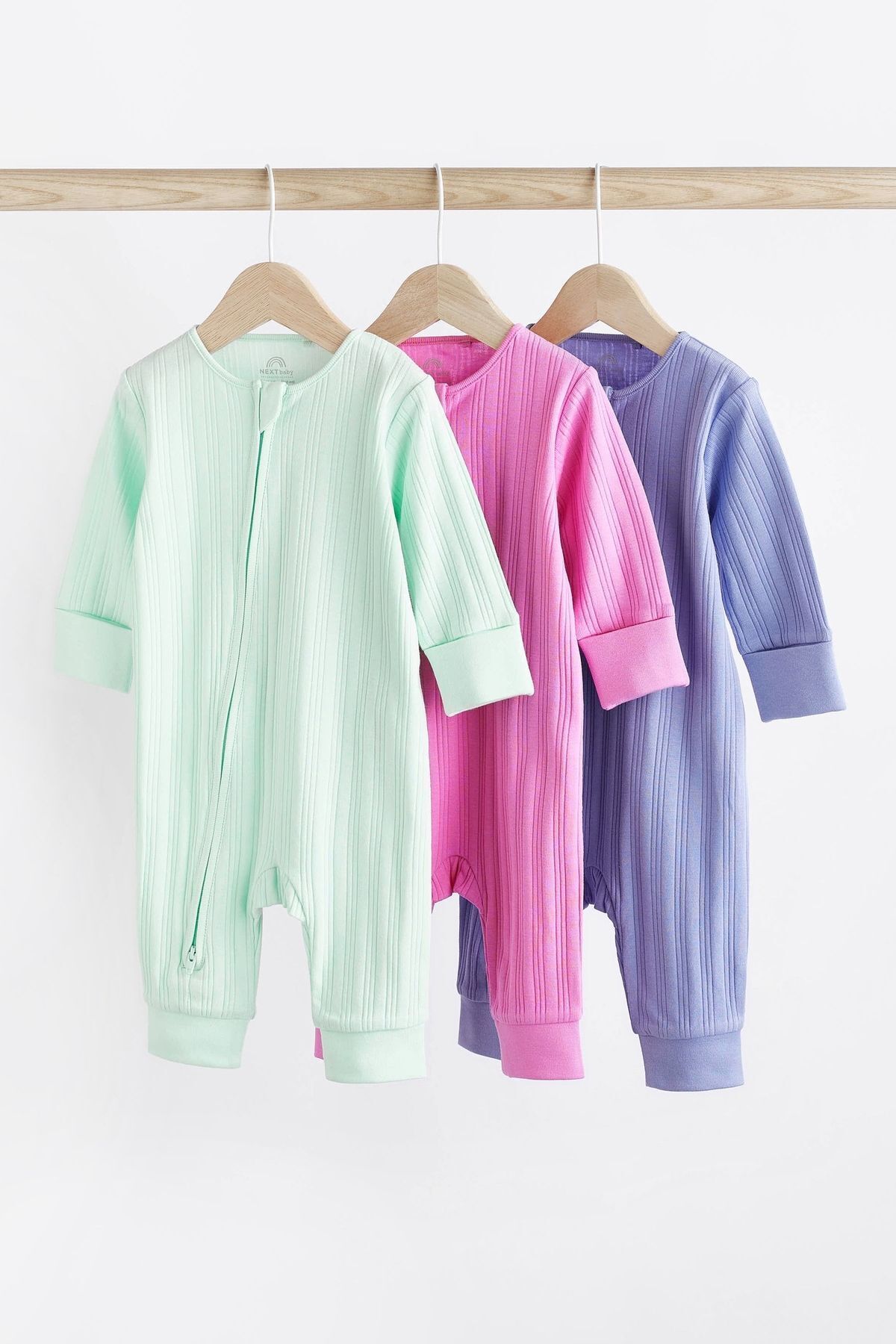 Next Baby % 100 Pamuklu Yeşil Pembe Mor 3’lü Tulum Set