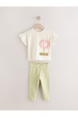 Next Baby Pamuklu Krem  Kısa Kollu Çiçek Desenli 3'li Alt Üst Takım